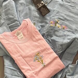 Ultra Club Embroidered Denim Button-Up Shirt and Tee Set - 2X NWT